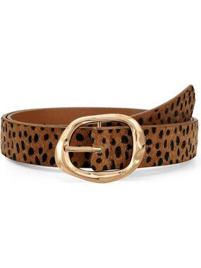 Women Leopard Black Faux Leather Casual Waist Stylish Fashion Belt Gold Buckle